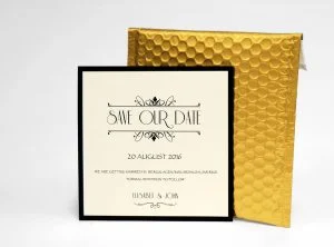 Champagne guld save our date med bubbelkuvert