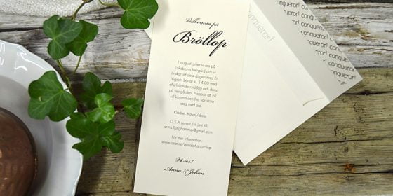 Stockholm Ivory bröllops Inbjudningkort kuvert in