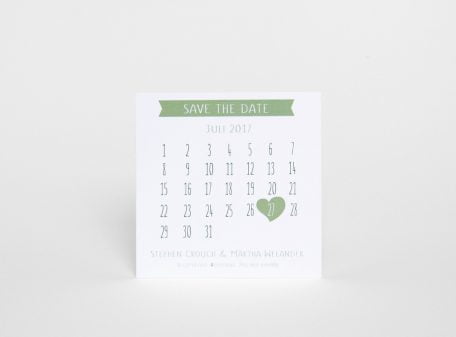 Grönt Save the date kort med kalender Majorna