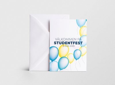 Inbjudningskort student Ballong med kuvert