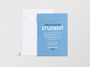 Inbjudningskort student Flaggspel blå med kuvert