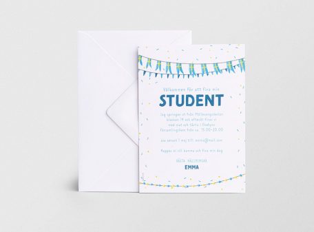 Inbjudningskort student Hurra med kuvert