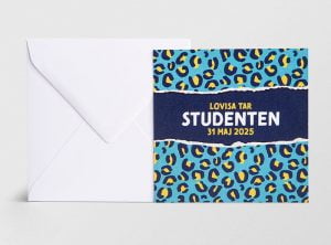 Inbjudningskort student klös blå med kuvert