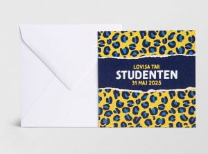 Inbjudningskort student klös gul med kuvert