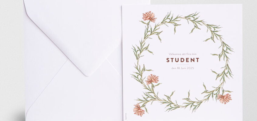 Inbjudningskort konfirmation student pion med kuvert
